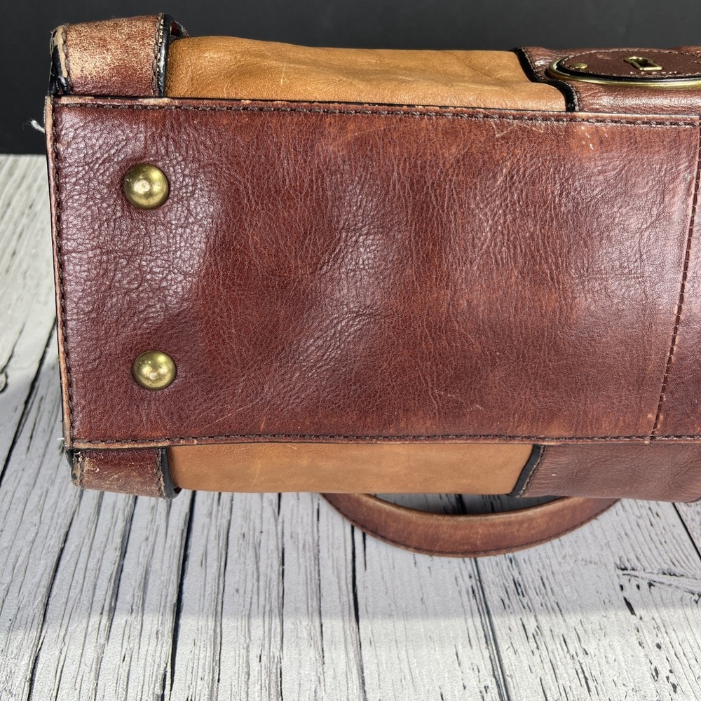 Vintage Fossil Reissue Satchel Handbag‎ Two Tone Leather - Picture 10 of 14